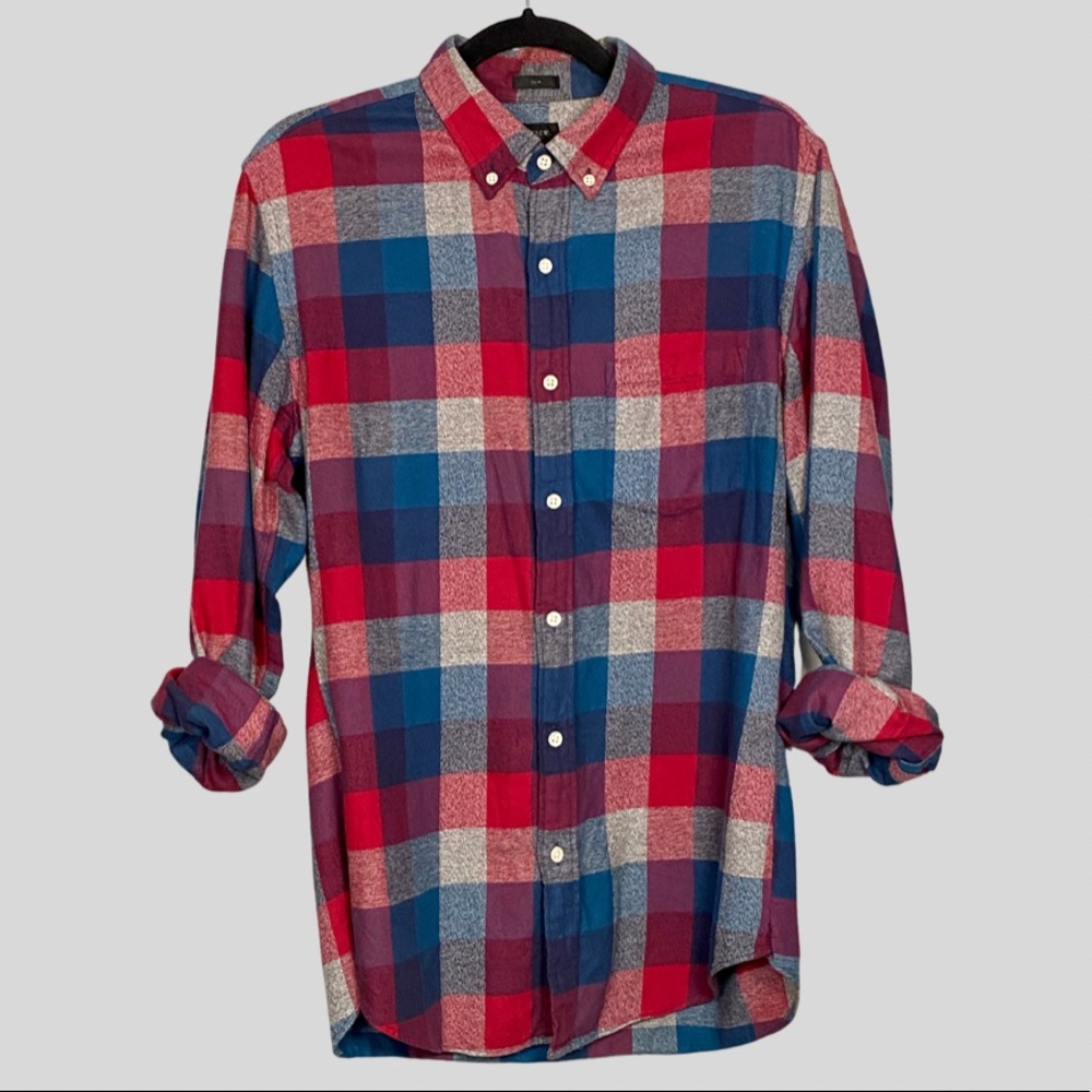 J. Crew Men’s Medium Slim Fit Flannel Red / Grey / Blue